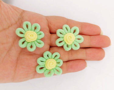 Green and Yellow Floral Applique, Flower Motifs x 5